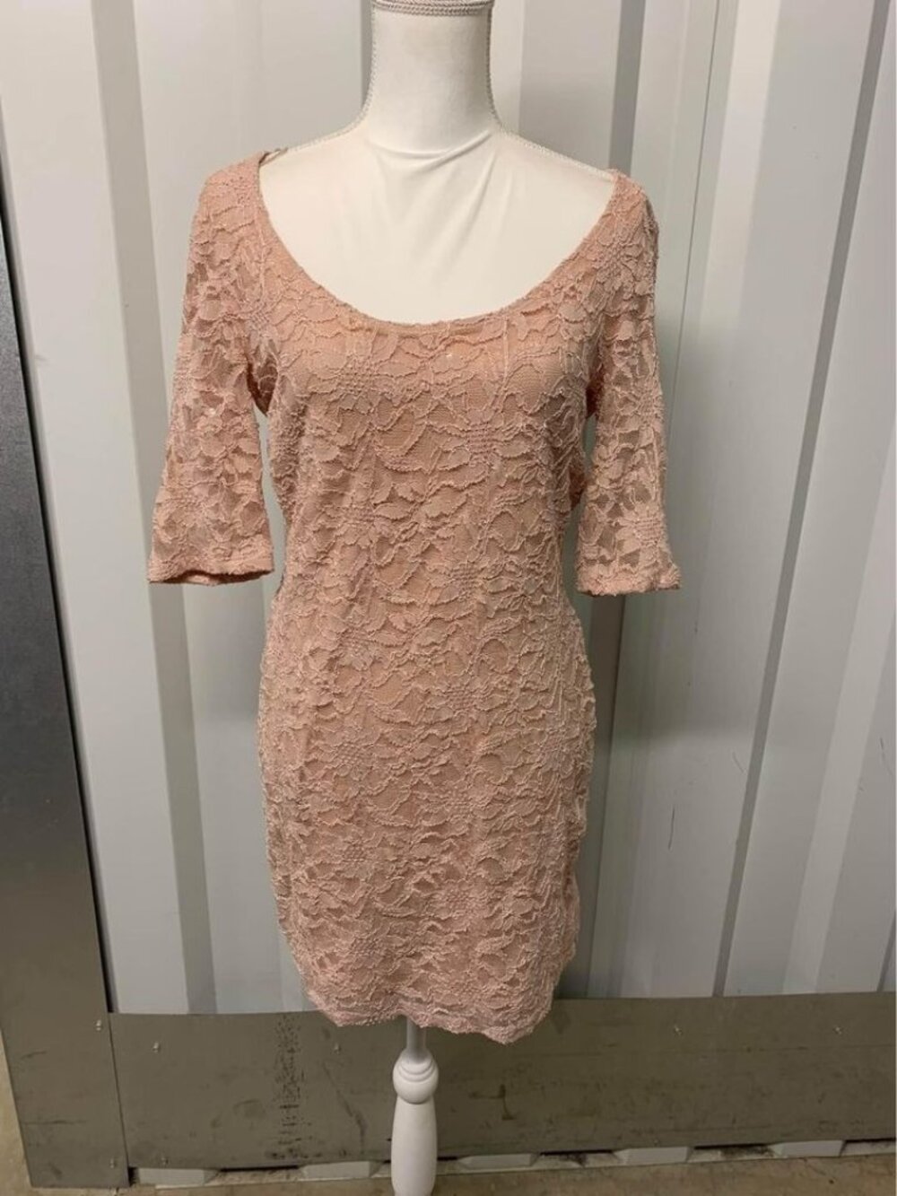 Reign On Semi Formal Lace Sequin Dress Boho Floral Women's Size Large Beige